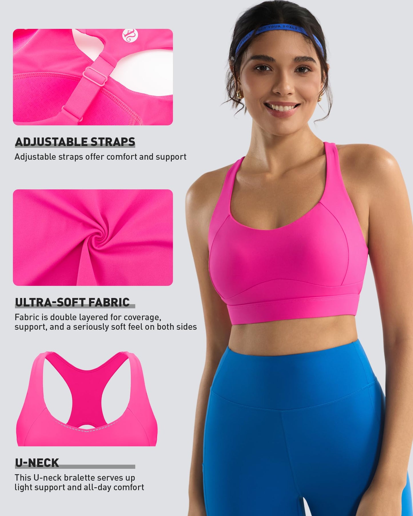 RUNNING GIRL High Impact Sports Bras for Women, Adjustable Straps Pink Sports Bra High Support Molded Cup Racerback Workout Bra(WX3143 Hot Pink S)