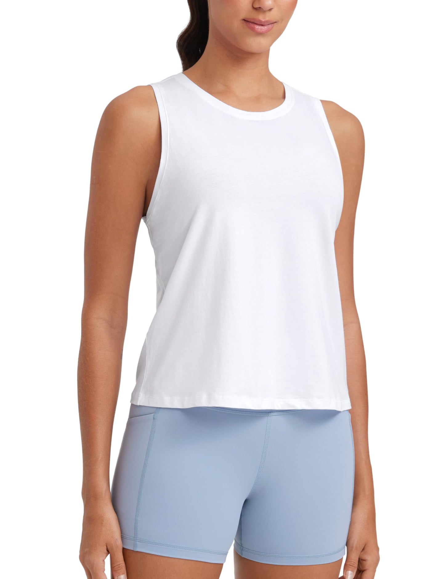 CRZ YOGA Women's Pima Cotton Sleeveless Loose Tank Tops Exercise Gym Yoga Tops Athletic Shirts White Medium