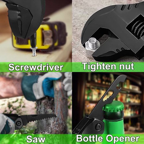 Multitool Wrench, Adjustable Wrench with Flathead Phillips Screwdriver, Nail File, Bottle Can Opener, Screwdriver reservoir, Multifunctional Purpose Stainless Steel Tool (black)