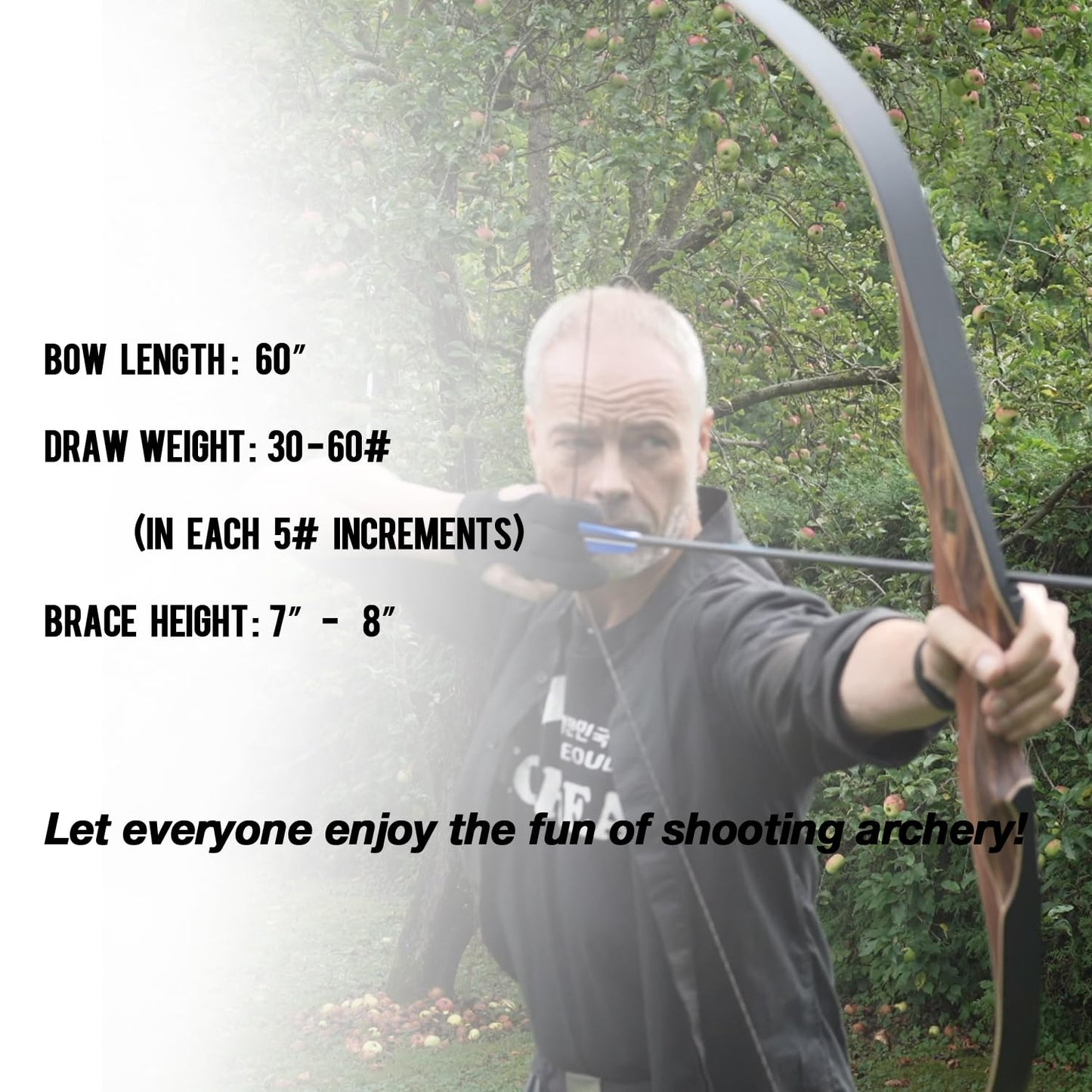 Sanlida Archery 60" Royal X8 One-Piece Bow Traditional Wooden Hunting Bow Handmade Hunting Bow and Arrows Kit for Adults & Traditional Archers, RH Only (40lbs, Dark Wood)