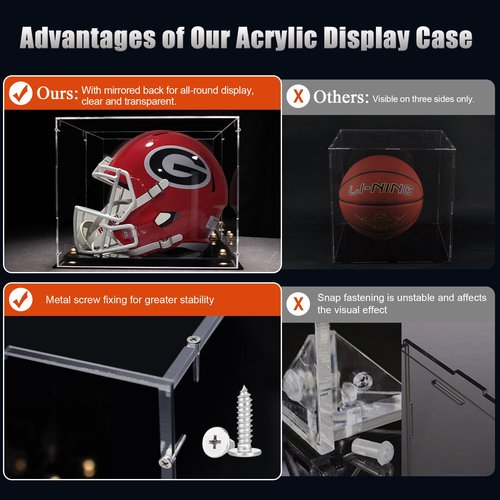 Xiomot Football Helmet Display Case Full Size with Mirror Back and Black Base Dustproof Clear Acrylic Display Case for Basketball Sports Memorabilia