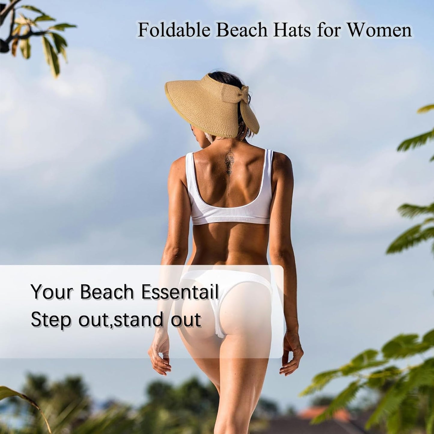 2Pcs Foldable Straw Sun Visor Hats,Wide Brim Ponytail Summer Beach Hat, Protect Your Skin Easily Perfect for Women Summer Vacation (Natural +Beige)