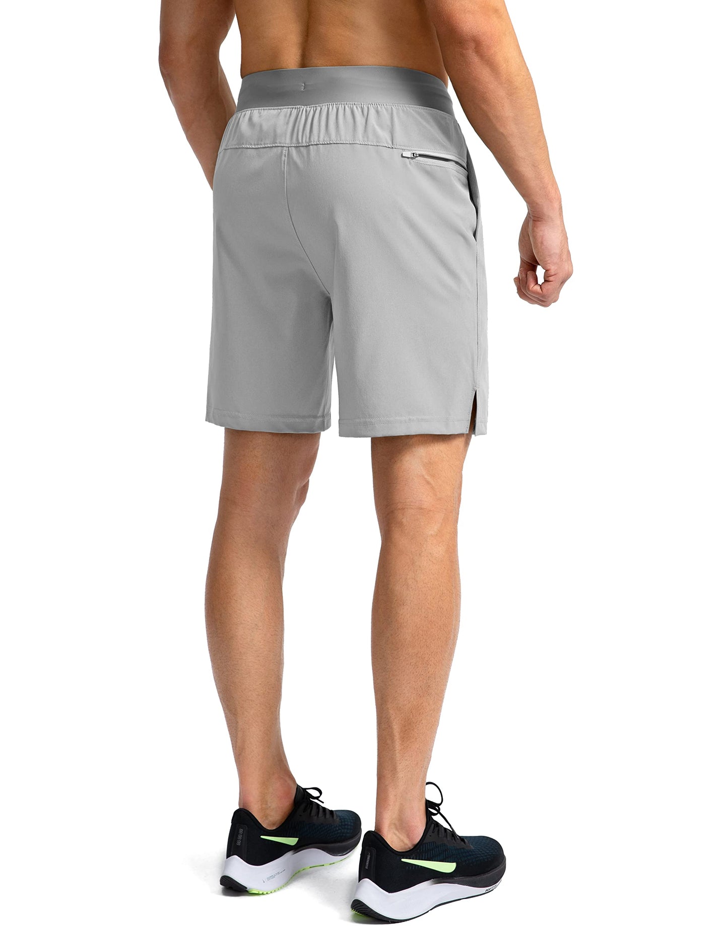 Soothfeel Men's Running Shorts with Zipper Pockets 7 Inch Lightweight Quick Dry Gym Athletic Workout Shorts for Men (Light Grey, 2XS)