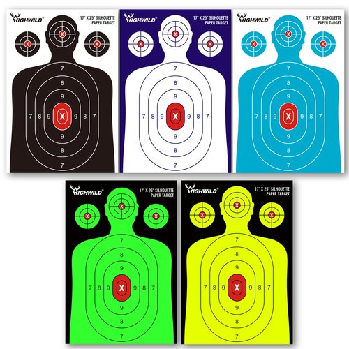 Highwild Shooting Range Silhouette Paper Target - 17X25 Inches (50 Pack, Multi Color)