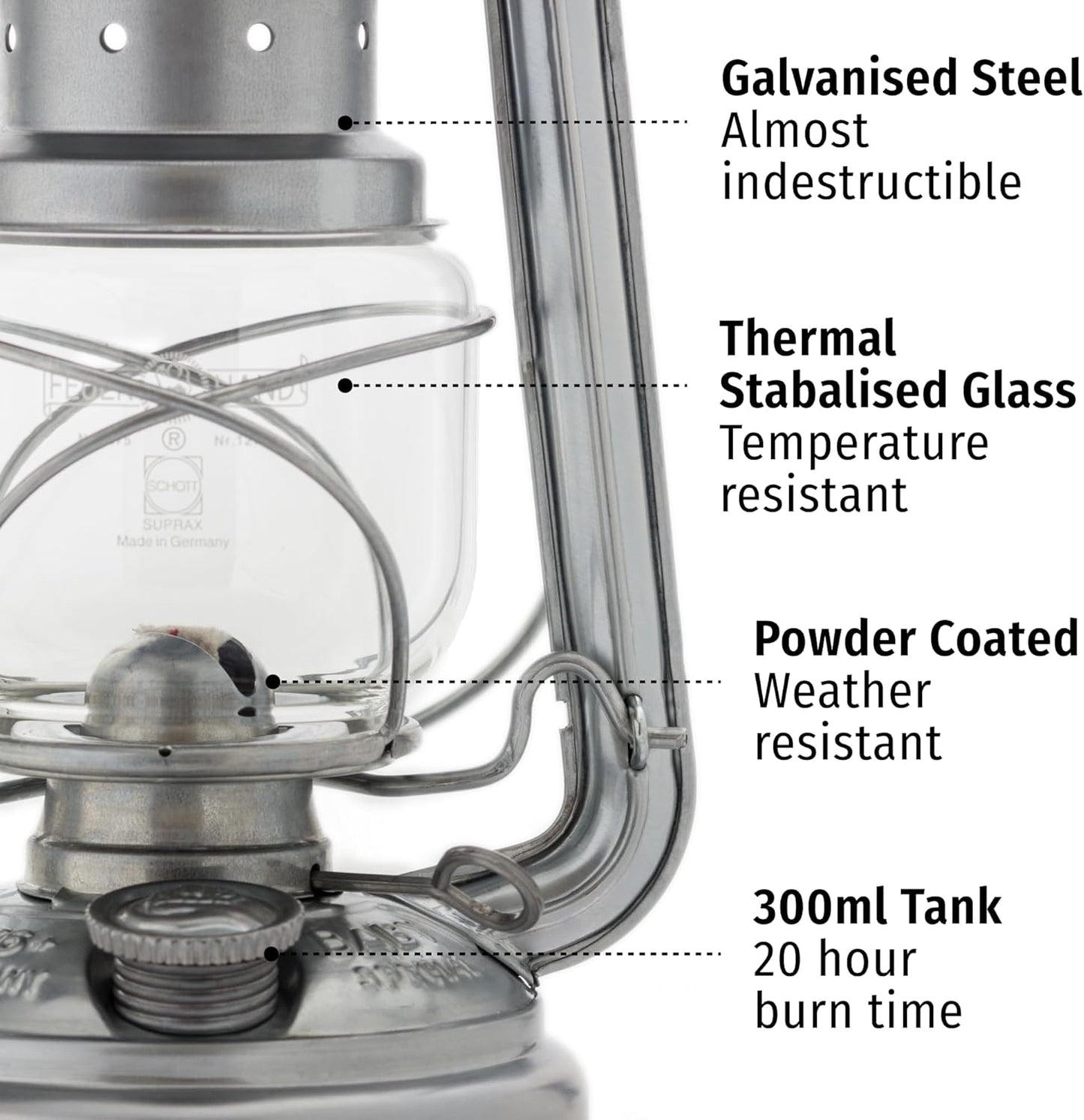 Outdoor Kerosene Fuel Lantern, German Made Weather Resistant Baby Special 276 Galvanized Hurricane Lamp for Camping or Patio, 10 Inches, Bronze