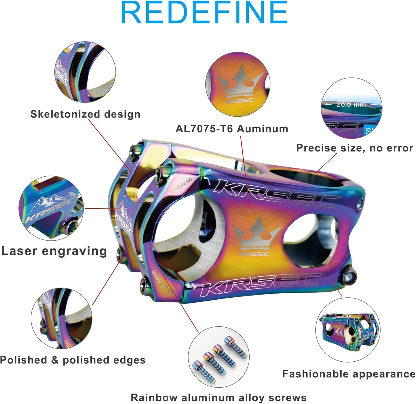 31.8 Stem 50mm Bike Stem Mountain Bike Stems Short Handlebar MTB Stem Aluminum Alloy for Most Bicycle,Road Bike,BMX,DH,FR,Fixie Gear Cycling Accessories