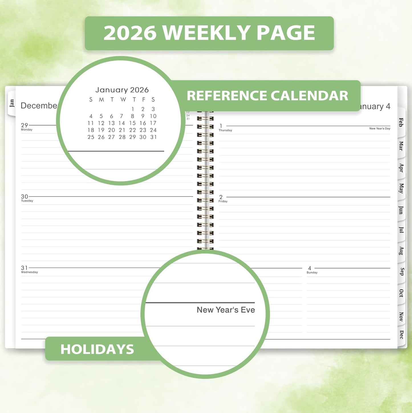 2026 Planner - Planner 2026 Weekly and Monthly with Tabs, 9’’ × 11’’, Jan 2026 - Dec 2026, Hardcover, 12 Monthly Tabs, Premium Paper, Twin-wire Binding, Inner Pocket