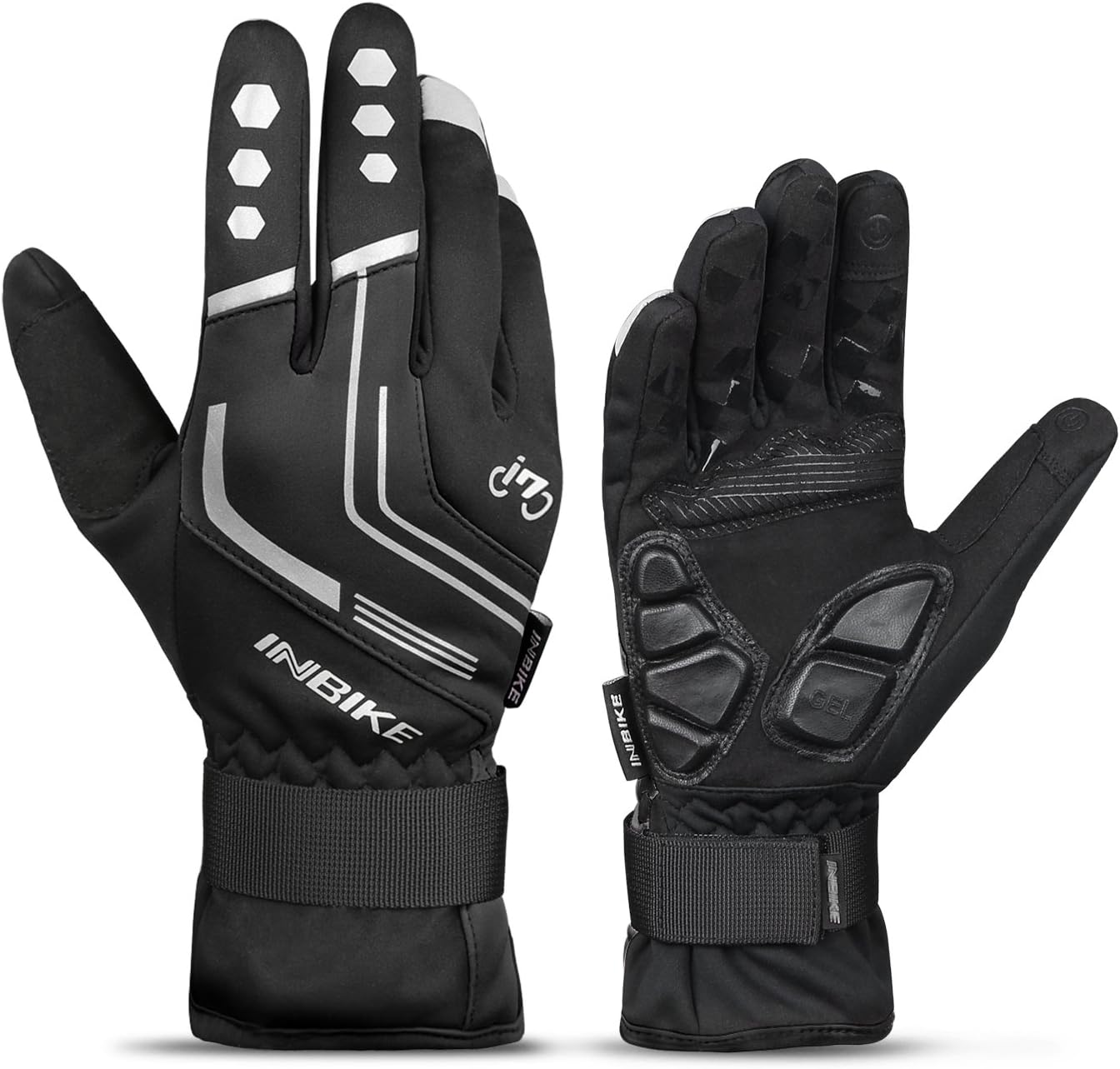 INBIKE Cycling Gloves for Men Winter Windproof Reflective Thermal Gel Pads Touch Screen