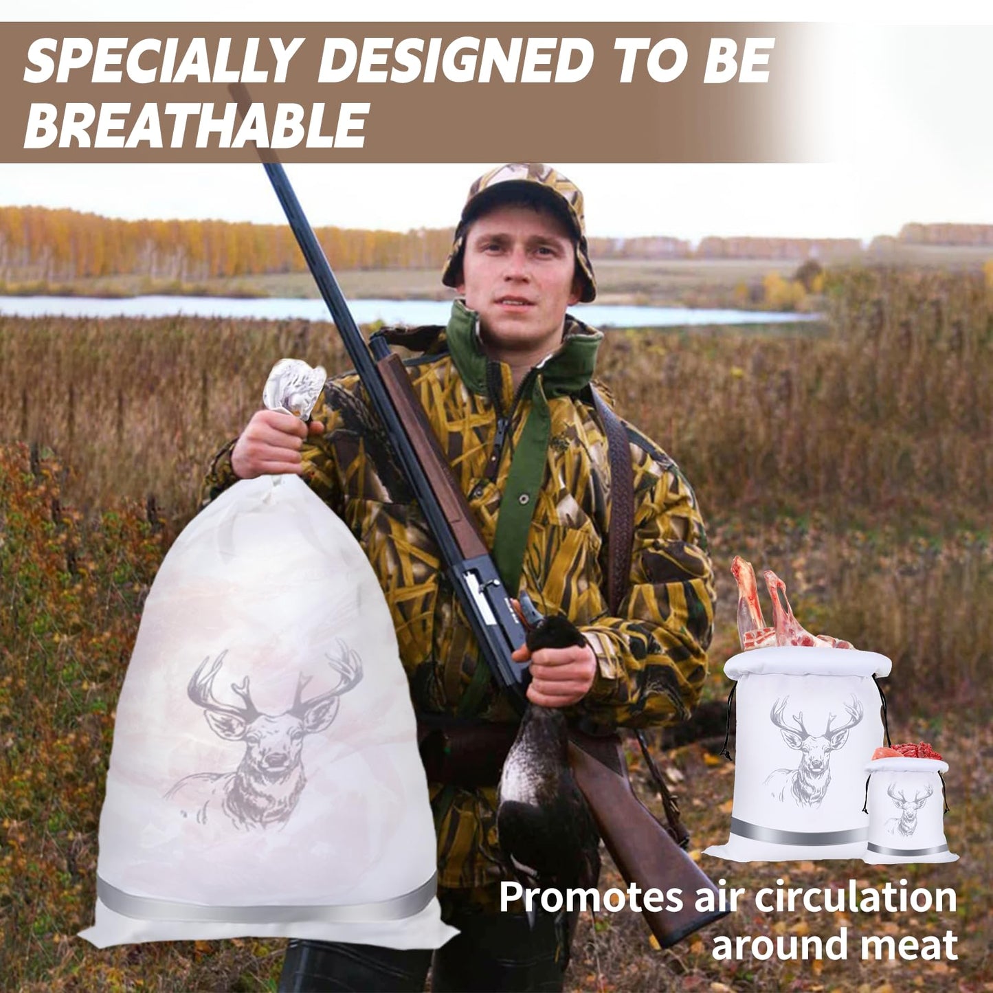 FUYITE 6 Pack Game Bags - Elk Hunting Meat Bags, Reusable Waterproof & Breathable with Reflective Tags, 30''x18.5''/4pcs, 15''x10''/2pcs