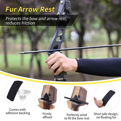 SPG Bow String Silencers for Recurve Bow, Bow String Silencer Set with Fur Arrow Rest Adhesive Bow Limb Silencer Strip for Recurve Bow and Traditional Longbow Perfect Shooting Accessories