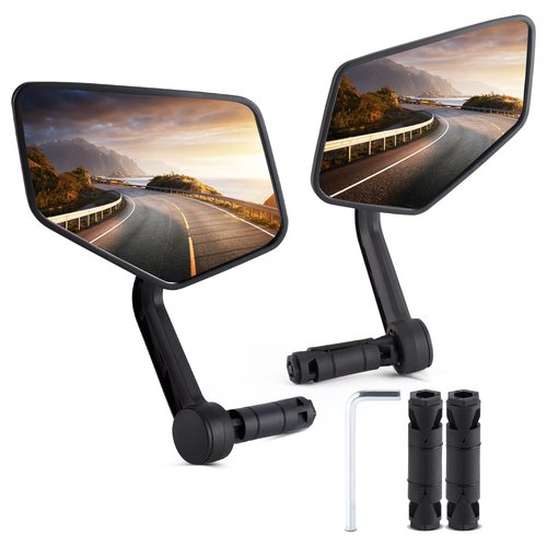 New Bar End Bike Mirror, APLSTOW HD Automotive Grade Glass Lens E-Bike Mirrors, Scratch Resistant, Safe Bicycle Rearview Mirrors (A Pair)