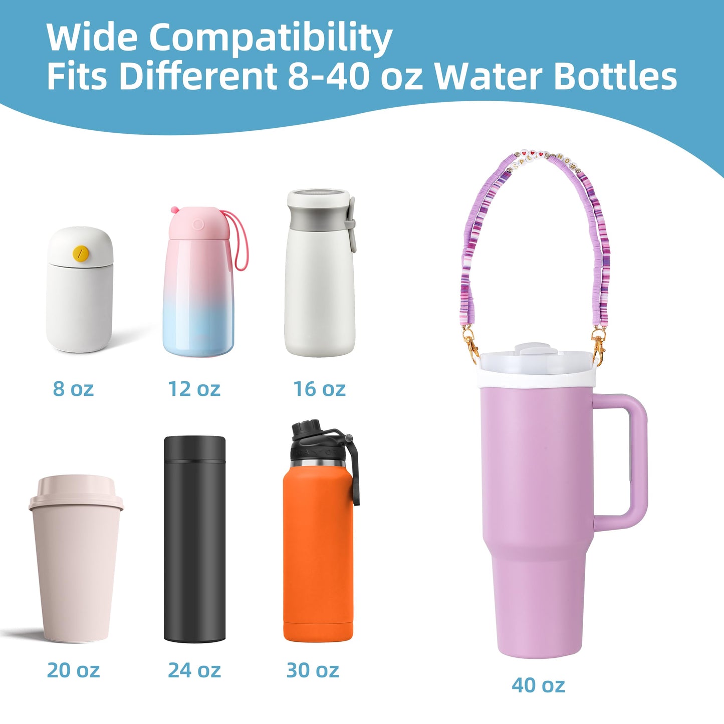 3pcs Water Bottle Holder with Strap, Pink, Purple, Hot Pink Cup Accessories 30oz 40oz 20oz, Cup Holder with Strap Compatible with Cup Accessories