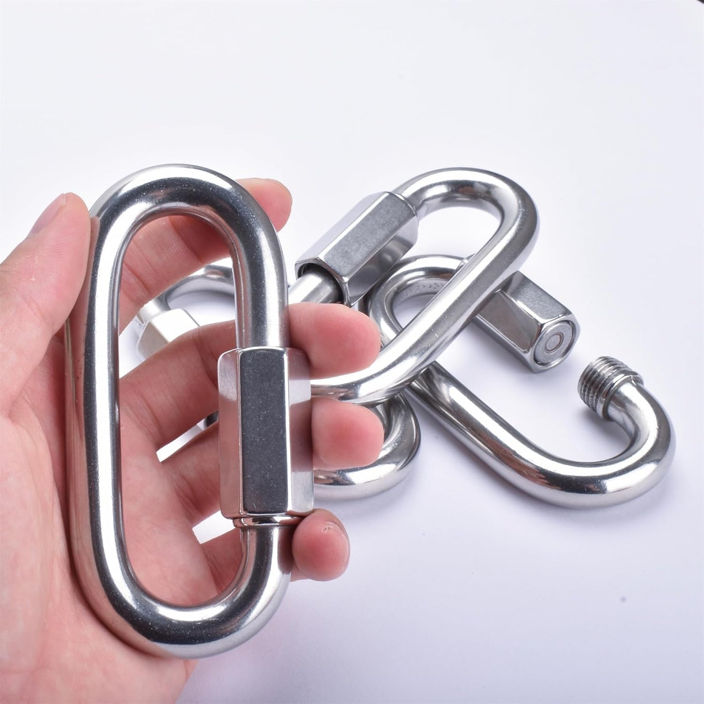 Alele D-Shape Locking Carabiner M4 Stainless Steel Quick Link Chain Connector Keychain Ring Buckle 10 Pack