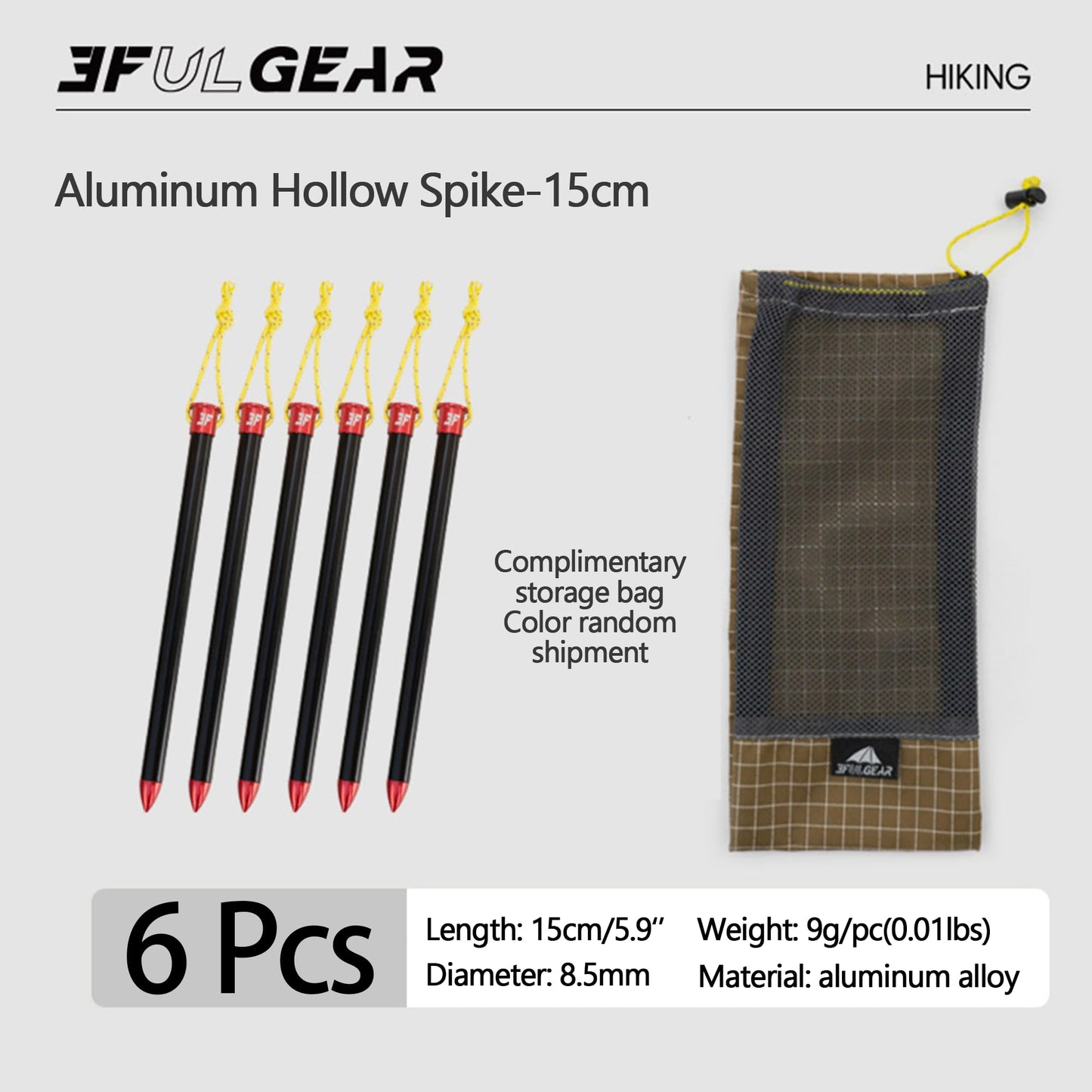 3F UL Gear 6/10PCS Lightweight Camping Tent Stakes, 5.9/7.8'' Hollow Aluminum Alloy Tent Pegs Ground Stakes, Essential Camping Accessories for Camping, Garden, Hiking (15cm-6pcs)
