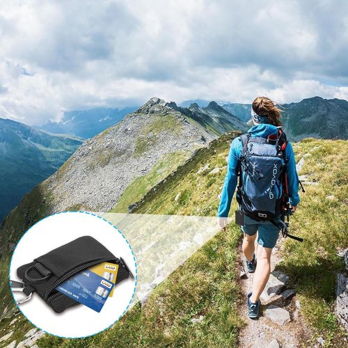 Lwuey EDC Pocket Pouch, Mini Molle Pouch Wallet Tactical Keychain Pouches Multi Function Carabiner Gadget Utility Organizer Key Card Case Zipper Portable Military Outdoor Bag Tactics Waist(Black)