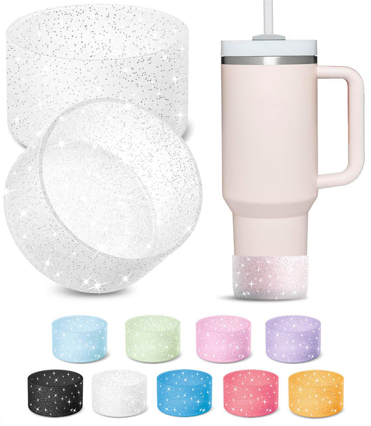 2 PCS Glitter Silicone Boot Compatible with Stanley Tumbler 20 30 40 oz & Fits Hydro Flask Water Bottle 12-24oz & Fits Yeti, Simple Modern, Owala Cup - Bling Cup Bottom Protector Accessories