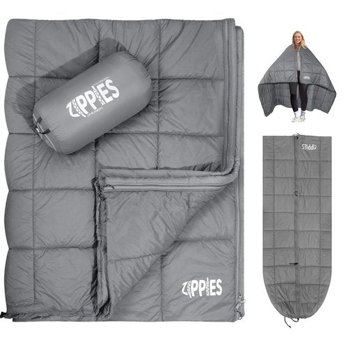 ZIPPIES 3M Thinsulate Insulation Puffy Camping Blanket for Cold Weather, Queen Size Warm Camping Quilt with Zipper, Waterproof Outdoor Sleeping Bag for Hammock, Cozy & Versatile Gift for Men and Women