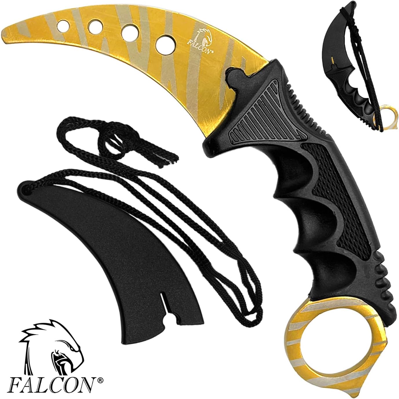 Falcon 7.5" Tactical Fixed Blade Training, No Edge. For Training Purpose Only (Black)