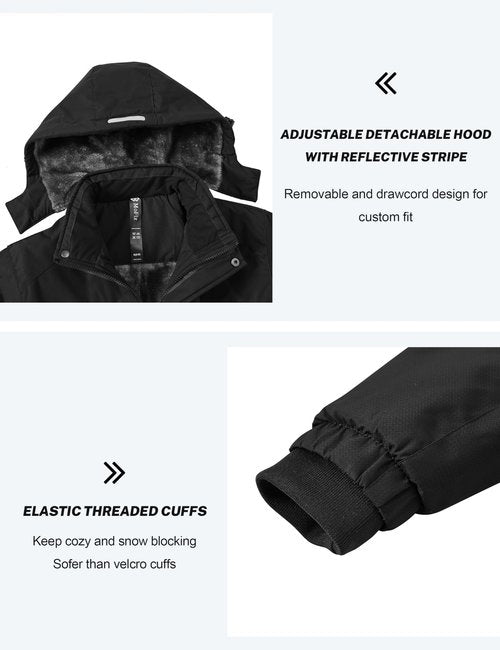 MoFiz Boys Waterproof Ski Jackets Warm Winter Snow Coat Kids Fleece Jackets Thick Hooded Windproof Snowboard Coats Black Medium