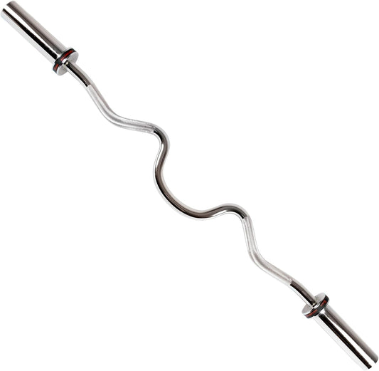 Sunny Health & Fitness 48" Olympic Super Curl Bar with Ring Collars Strength Training Bar for Traps, Deadlifts, Squats and More - OB-48