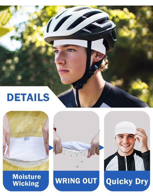 Kninmdor Sweat Wicking Skull Caps White Cooling Helmet Liner Hat Running Beanie Cycling Skullcap Sleeping Cap for Men Women (White Sets)