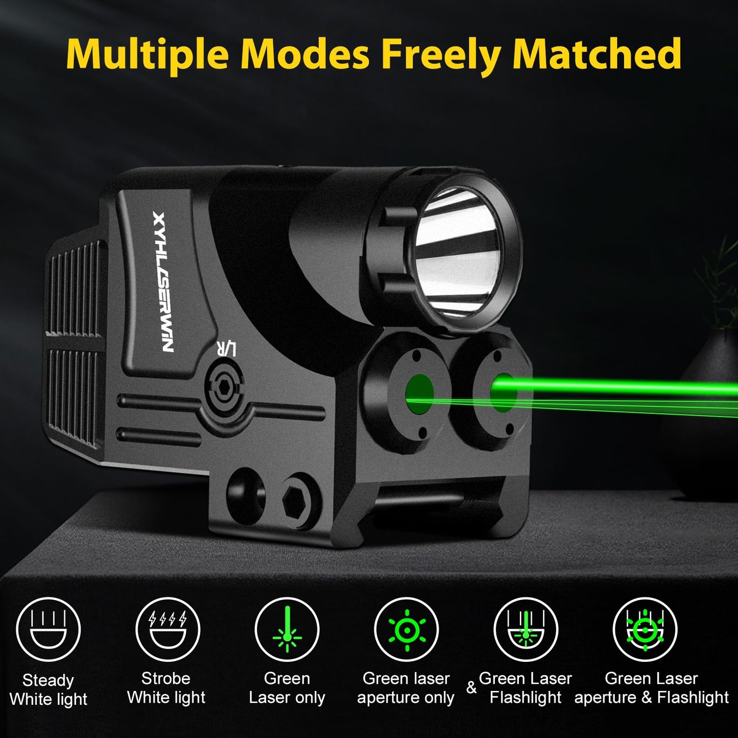 600/200 Lumens Adjustable Tactical Flashlight with Green Dot/Green Circle Laser Sight Combo, Pistol Laser Light with Strobe/Constant Light Modes,USBC Rechargeable,Fits Standard Picatinny & Glock Rails