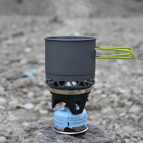 Hotdevil 1.2L Backpacking Camping Stove Cooking System with Piezo Ignition, Outdoor Portable Burner with Pot & Brackets Camp Stove Camping Stove Kit Propane, Ideal for Hiking Fishing Hunting Emergency