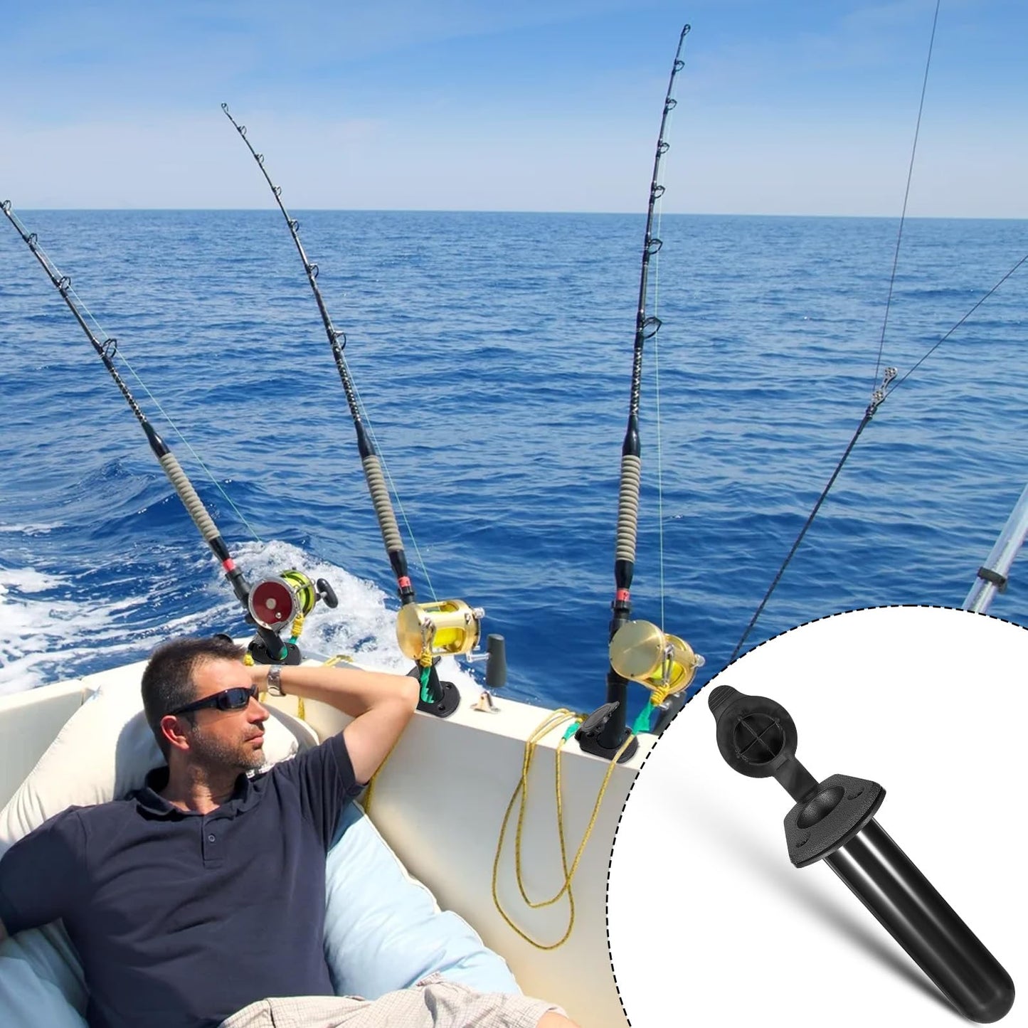 4 Pack of Kayak Deck Plastic Flush Mount Fishing Boat Rod Holders with Cap Cover,Gasket and Mounting Screws- Plastic Fishing Tackle Accessory Tool for Kayak Boat Canoe Pole