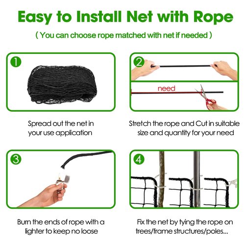 Wiseek 10'x40' Baseball Softball Backstop Nets, Heavy Duty Sports Netting Barrier Net #18 Nylon Baseball Netting Black Net