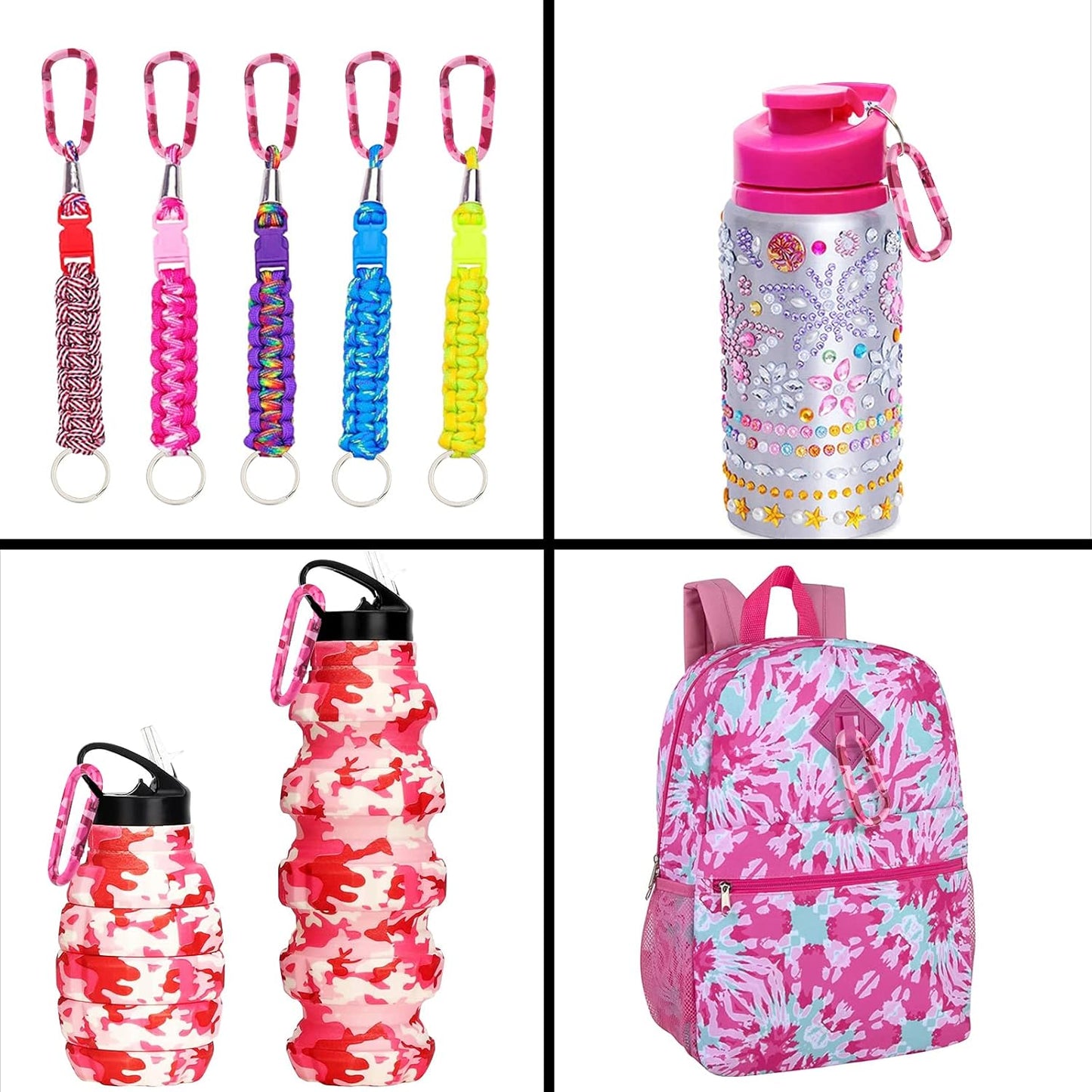 6PCS Black Carabiner Caribeaner Clip,3" Large Aluminum D Ring Shape Carabeaner with 6PCS Keyring Keychain Hook…