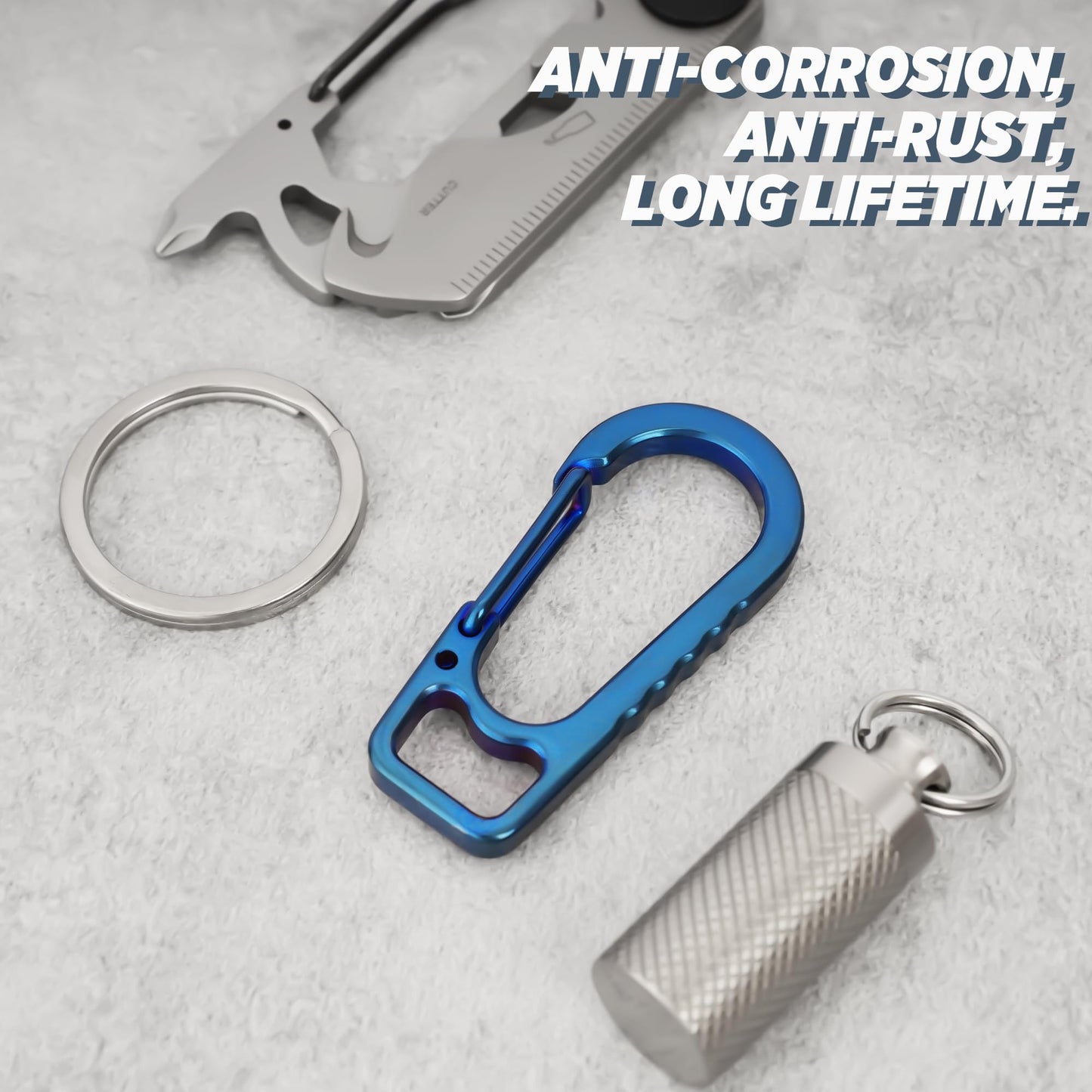 AIIKEE Titanium Carabiner Keychain Clip, Heavy Duty EDC Key Clips Anti-Lost Quick Release Keychain for Backpack Hook-Blue