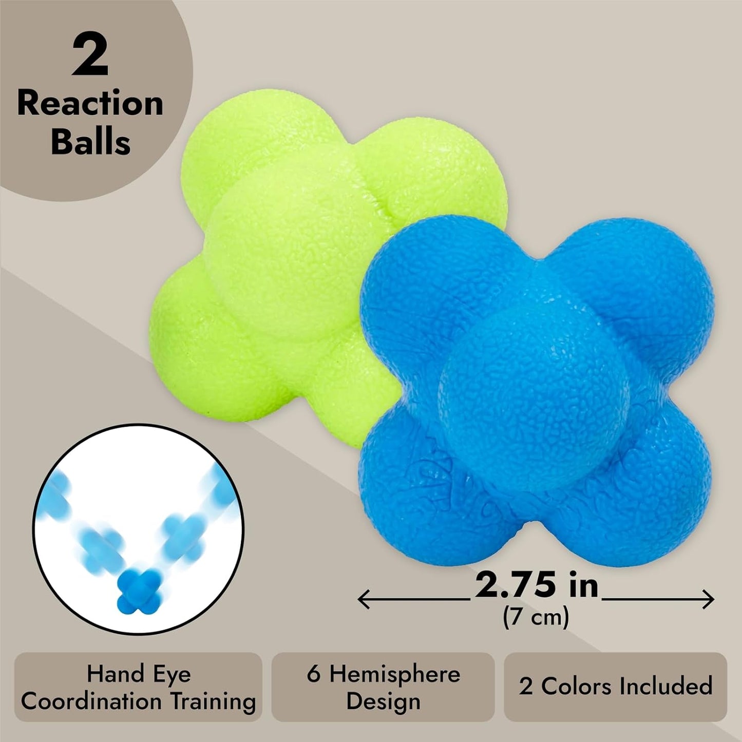 Juvale Reaction Ball Training Set - Hand-Eye Coordination Tool & Baseball Training Equipment - Tennis Agility & Reflex Practice - 2-Pack, 2.75 in, Multicolor Rubber