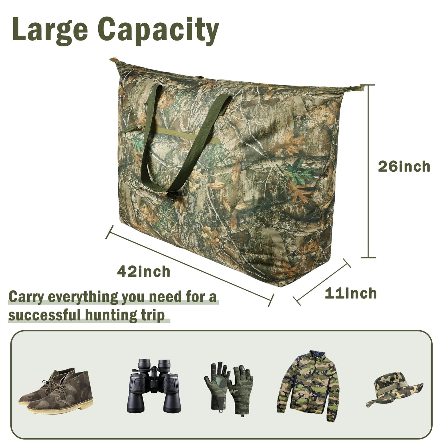 Extra Large Camouflage Scent Control Bag - 42 x 26 Inch Waterproof Smell Proof Bag for Hunting Clothes & Accessories