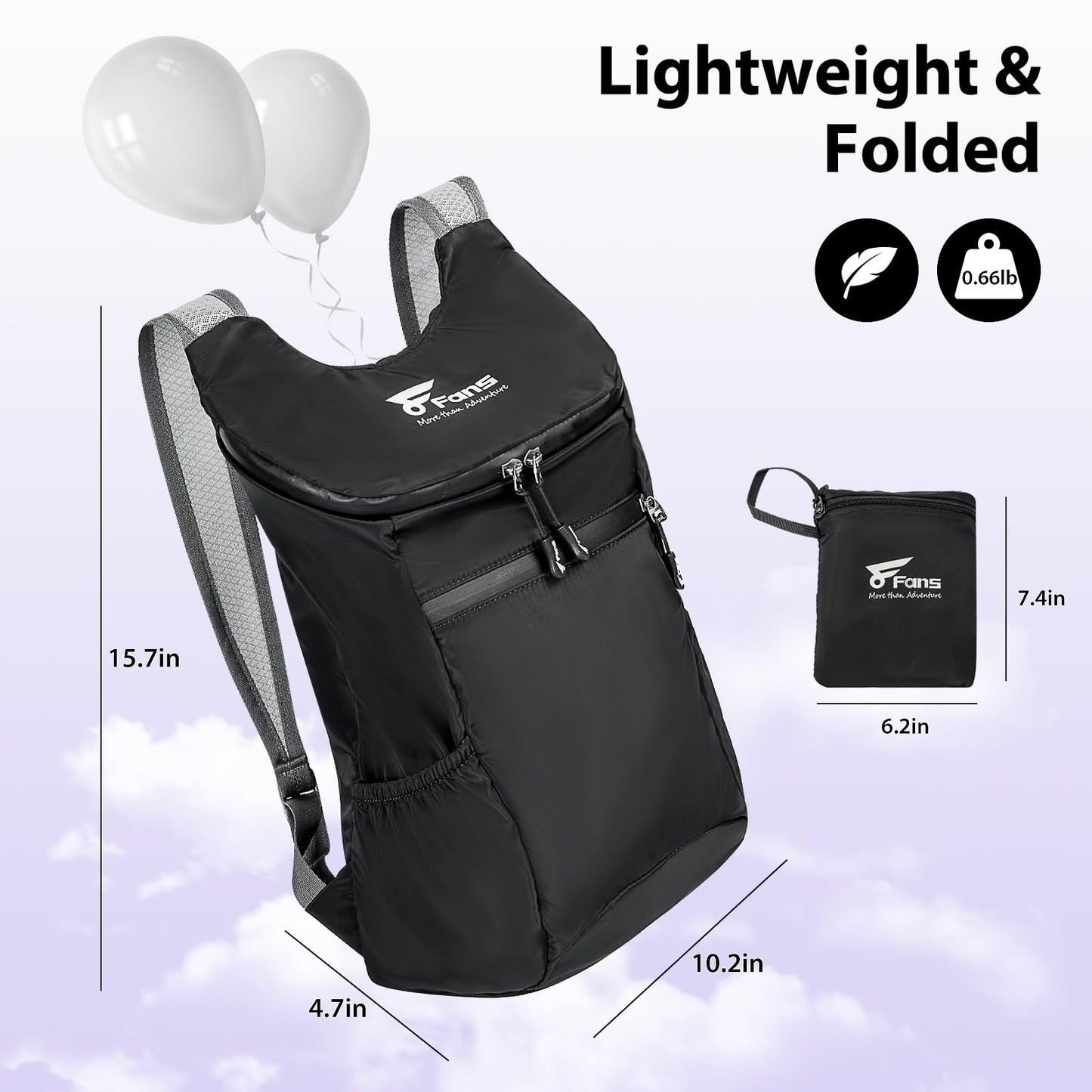 8 Fans 12L/20L Hiking Backpack, Waterproof Packable Travel Daypack-Lightweight Back Pack Outdoor Foldable Rucksack (12L)