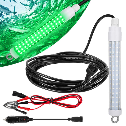 120 2835 SMD LED Underwater Fishing Light，8" 10.5W DC 12V 1000ML Green Night Fishing Finder Attractor, IP68 Submersible Boat Lamp for Lure Bait Snook Crappie, 22.3ft Cord Wire &Cigarette Adapter Wire
