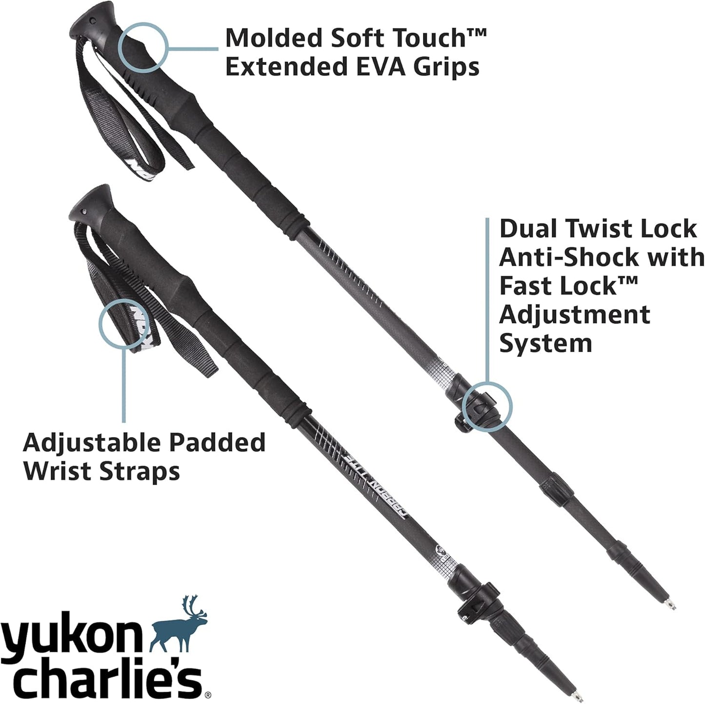 Yukon Charlie's Sherpa Trekking Poles, Twist Lock Adjustment System, Hiking Poles and Snow Baskets, Multiple Styles & Sizes