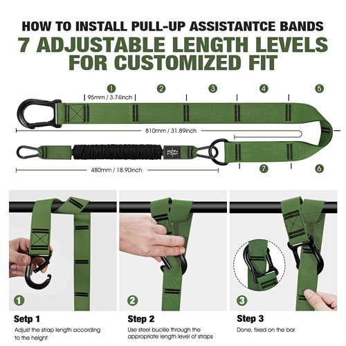 KUTIZE Pull Up Assistance Bands, Pull Up Bar Resistance Bands, Pull Up Bands for Enhanced Strength Training, Muscle Training, 3 Heavy-Duty Adjustable Pull Up Assist Strap & Comfortable Foot Strap