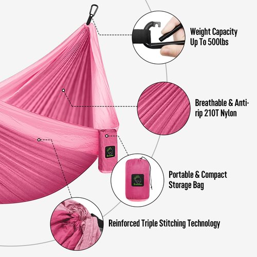 Camping Hammock Double & Single Portable Hammock with Tree Straps, Lightweight Nylon Parachute Hammocks Camping Accessories Gear for Indoor Outdoor Backpacking, Travel, Hiking, Beach