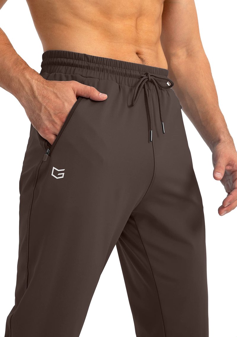 G Gradual Men's Sweatpants with Zipper Pockets Tapered Joggers for Men Athletic Pants for Workout, Jogging, Running (Brown, 3X-Large)