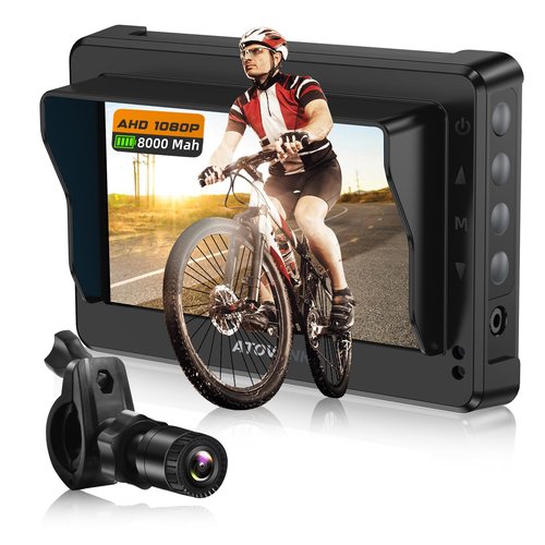 Bicycle Rear View Camera with 8000mAh Rechargeable Battery, 4.3''Waterproof HD 1080P Monitor with Sunshade, 3Mins Installation Bike Camera for Mountain, Ebike, Road Bike