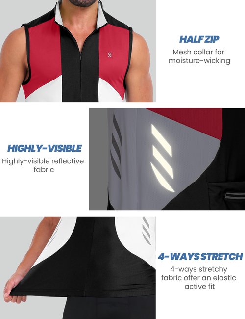Little Donkey Andy Men's Half Zip Breathable Cycling Vests Reflective Sleeveless Jerseys Lightweight Bicycle Running Black 2XL