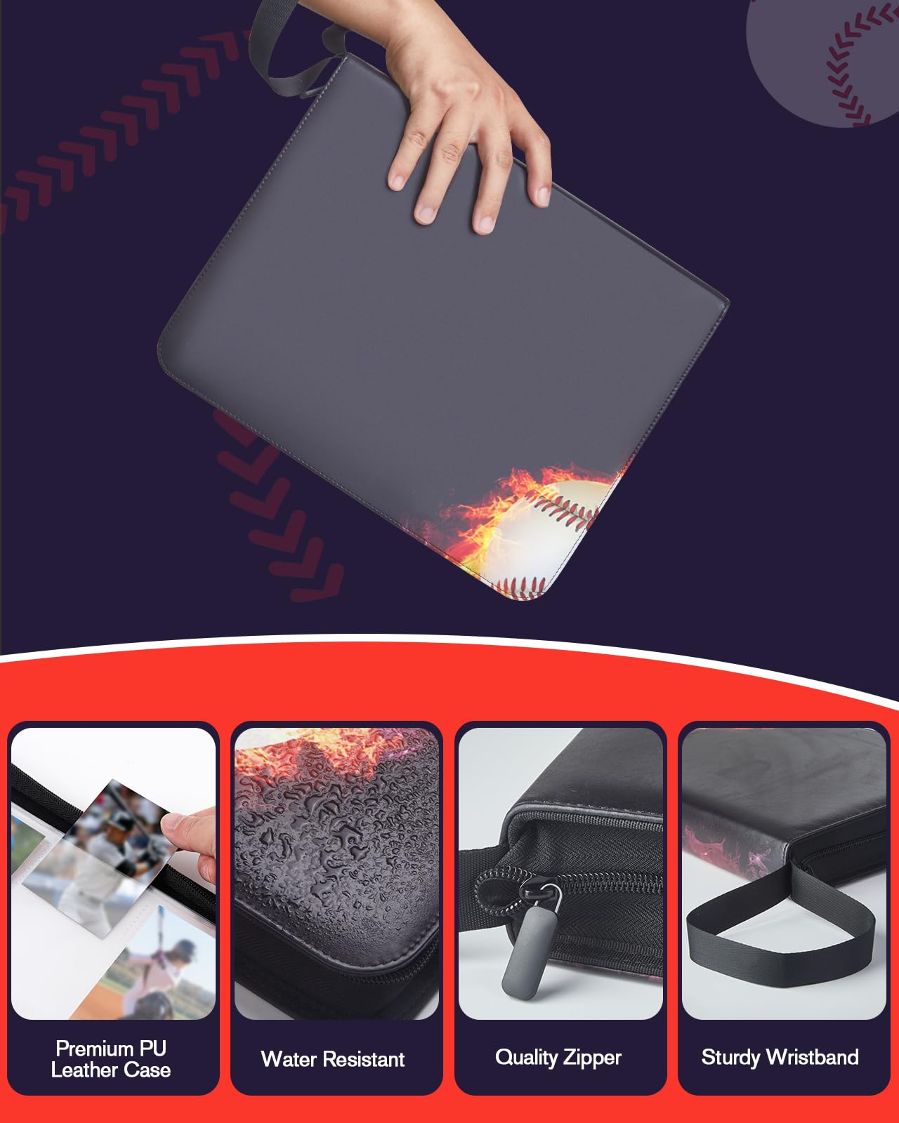 Baseball Card Binder 810 Pockets - Lictin Baseball Card Holder, Collectible Trading Card Albums with 45 Removable Sleeves (Baseball-Fire)
