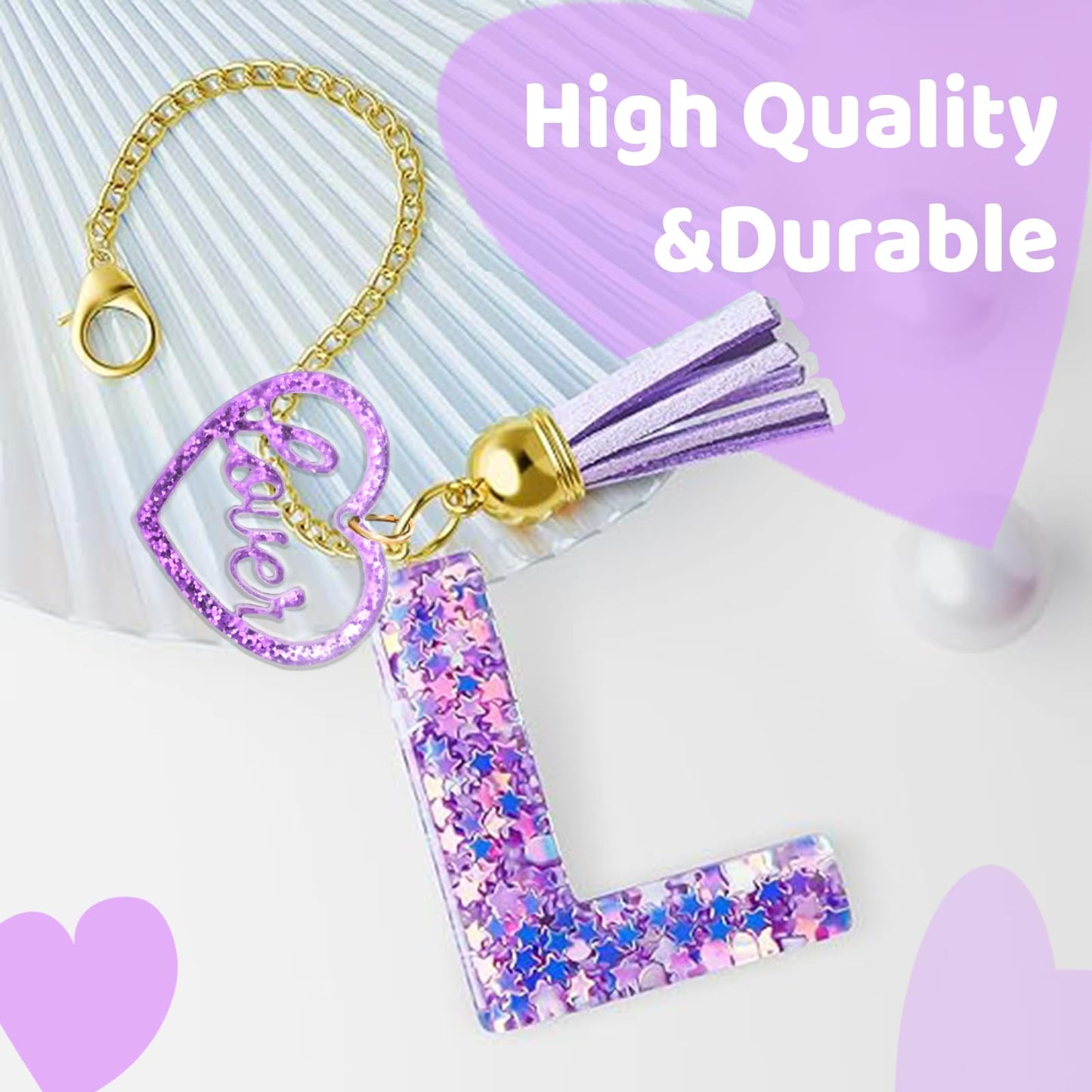 Fabenyok Letter Charm Accessories for Stanley Cup, Cute Initial Letter Keychain Handle Charm with Love for Stanley Tumbler for Women Girls (Purple, Letter L)