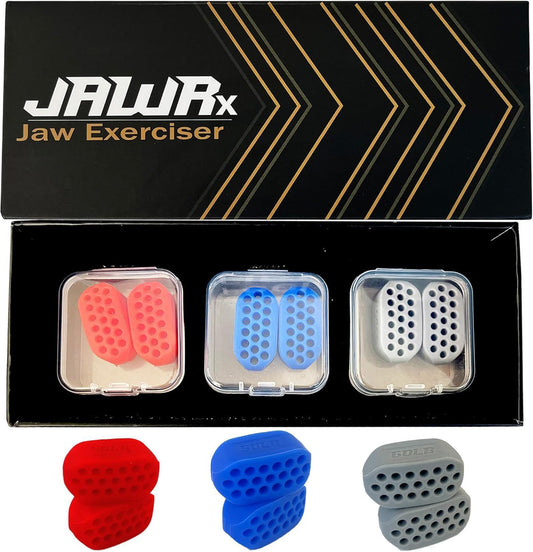 JawRx Jawline Exerciser, Double Chin Eliminator, Face Lift Device, Jaw Strengthener, 6 PCS Jawline Shaper for Men and Women, 3 Resistance Levels