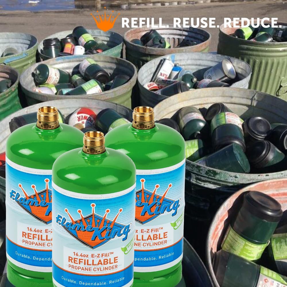 Flame King Refillable 1LB Empty Propane Cylinder Tank - Reusable - Safe and Legal Refill Option - DOT Compliant - 16.4 oz, Green