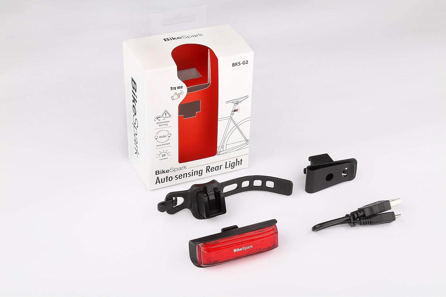 Auto-Sensing Rear Light G2 -Super Bright LED Bike Tail Light - Auto On/Off & Deceleration Flash by Motion Sensing - USB Rechargeable - IPX5 - Made in Taiwan