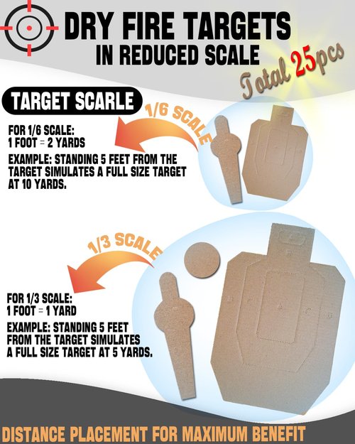 Zivosely 5 Set 25 Pcs Dry Fire Targets Cardboards in Reduced Scale, Cardboard Targets for Shooting Silhouette Simulation Style, Competition Torso Target Shooting Range Practice