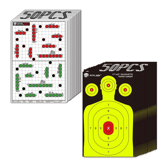 Atflbox 50 Pack 17X25 inch Silhouette Paper Target and 50 Pack 17X25 inch Battle Shooting Range Paper Target