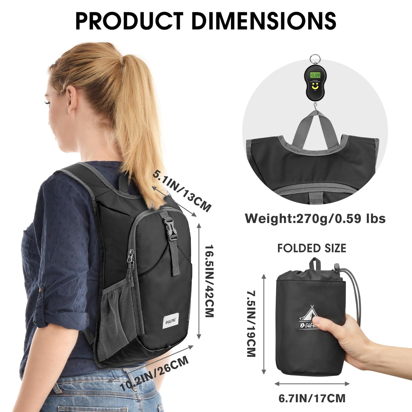 G4Free 10L Hiking Backpack, Lightweight Small Hiking Daypack Small Outdoor Travel Foldable Shoulder Bag