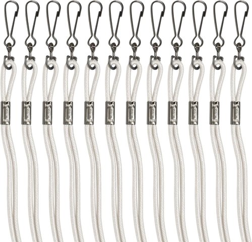 Champion Sports Nylon Lanyards with J-Hook Clip, White - 12 Pack (Poly Bag)